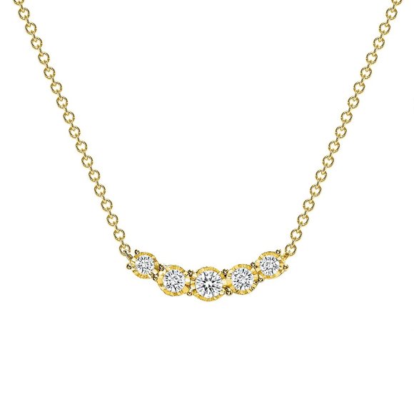 Five Stone Diamond Curve 14K Gold Pendant Necklace